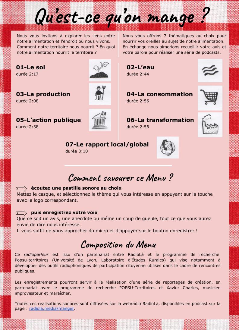 qu'est-ce qu'on mange ? Menu pour le territoire