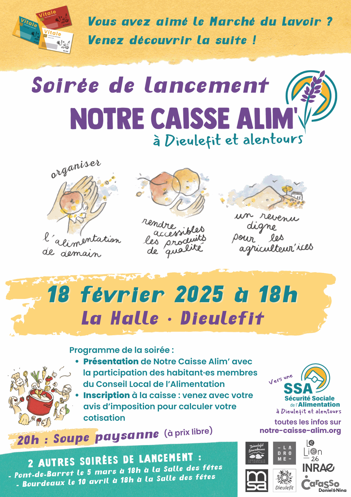 Affiche de la soirée de lancement Notre Caisse Alim'.